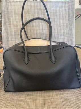 Classic Black Pebbled Leather Shoulder Bag with Top Handles
